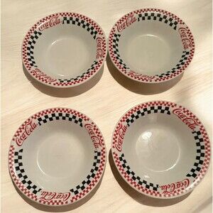 Coca Cola Cereal Bowls, Vintage 1990s by Gibson, Checkered Coca Cola Bowls